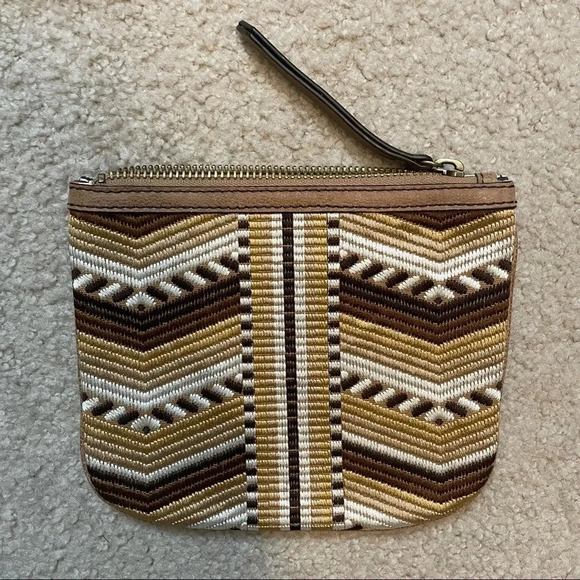 Cynthia Vincent Aztec Print Leather Clutch Purse - Picture 1 of 6